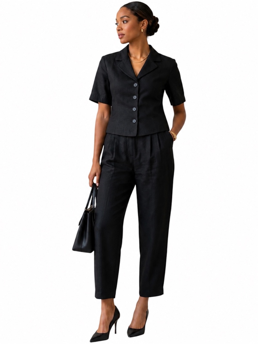 Talbots Irish Linen Pants Suit Set 2-Pc Button-Up Jacket Vintage Size 6 Petite